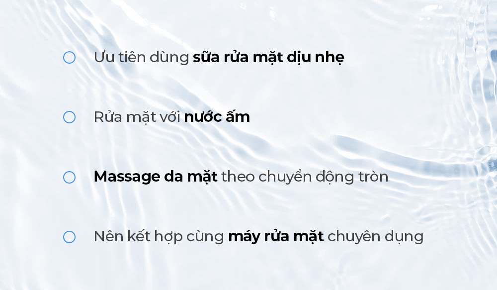 Bài viết hướng dẫn làm sạch da với những lưu ý quan trọng như ưu tiên sử dụng sữa rửa mặt dịu nhẹ, rửa mặt với nước ấm, massage da mặt theo chuyển động tròn, và kết hợp với máy rửa mặt chuyên dụng của Lixibox Skincare.