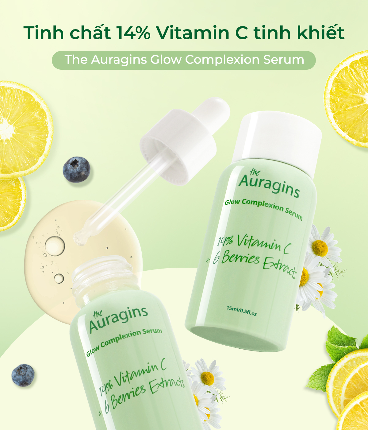 Tinh chất 14% Vitamin C của The Auragins giúp dưỡng trắng da hiệu quả, kết hợp với chiết xuất 6 loại trái cây, mang lại làn da sáng mịn và hiệu ứng glass-skin chuẩn Hàn. Khám phá sản phẩm nổi bật này và thông tin giá sốc tại Lixibox.