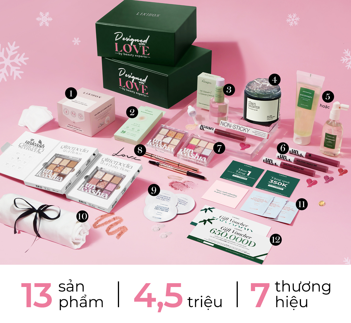 GWP Mua Lành - deal khủng từ Lixibox với 13 sản phẩm làm đẹp trị giá 4,5 triệu đồng từ 7 thương hiệu uy tín. Thông tin chi tiết về cách nhận quà và giá trị hộp quà chữa lành trong dịp mua sắm này.