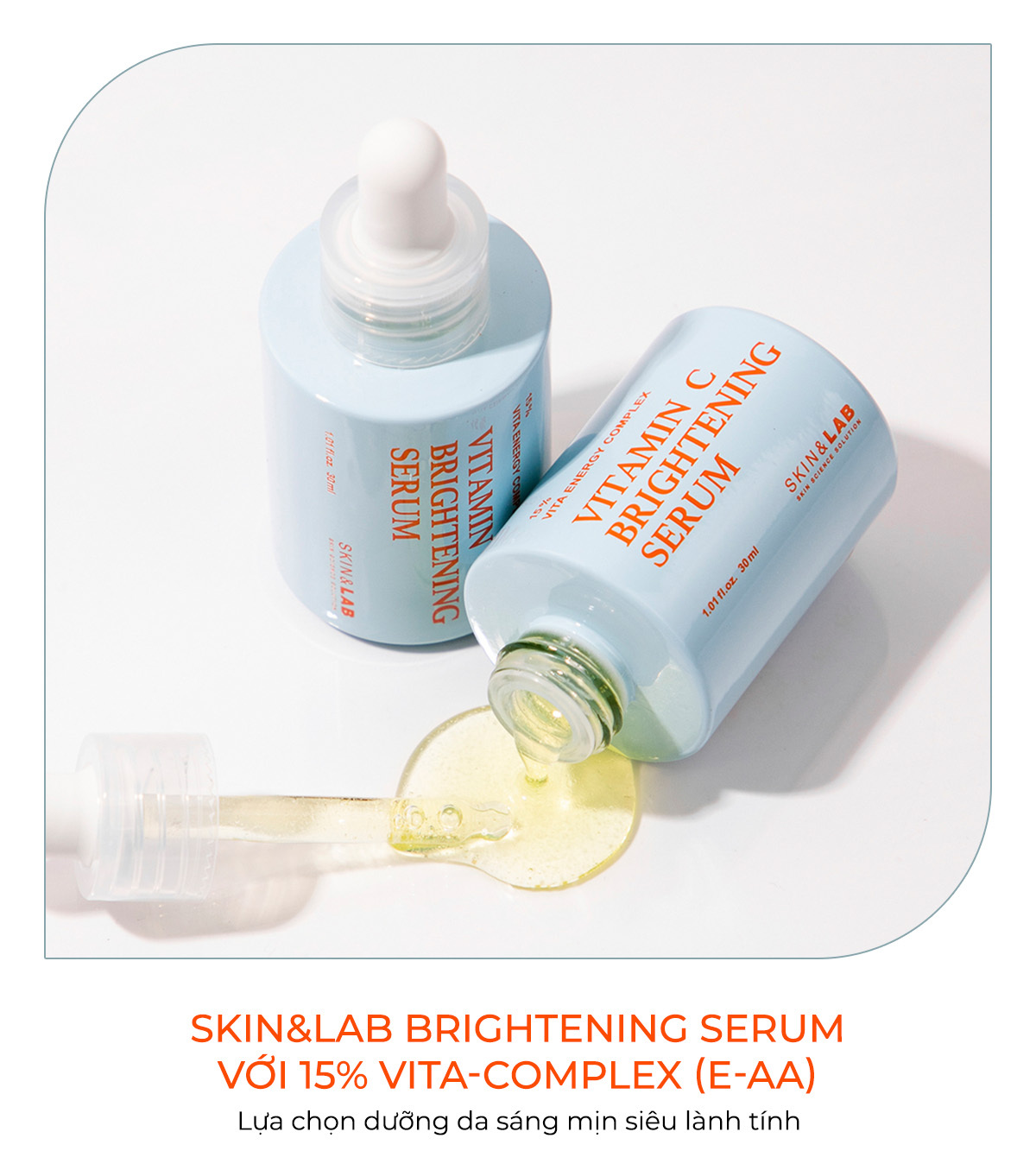 Skin&Lab Brightening Serum chứa 15% Vita-Complex (E-AA) giúp làm sáng da, với công thức dưỡng ẩm siêu lành tính. Nổi bật trong danh sách 7 serum Vitamin C được yêu thích nhất cho làn da đều màu.