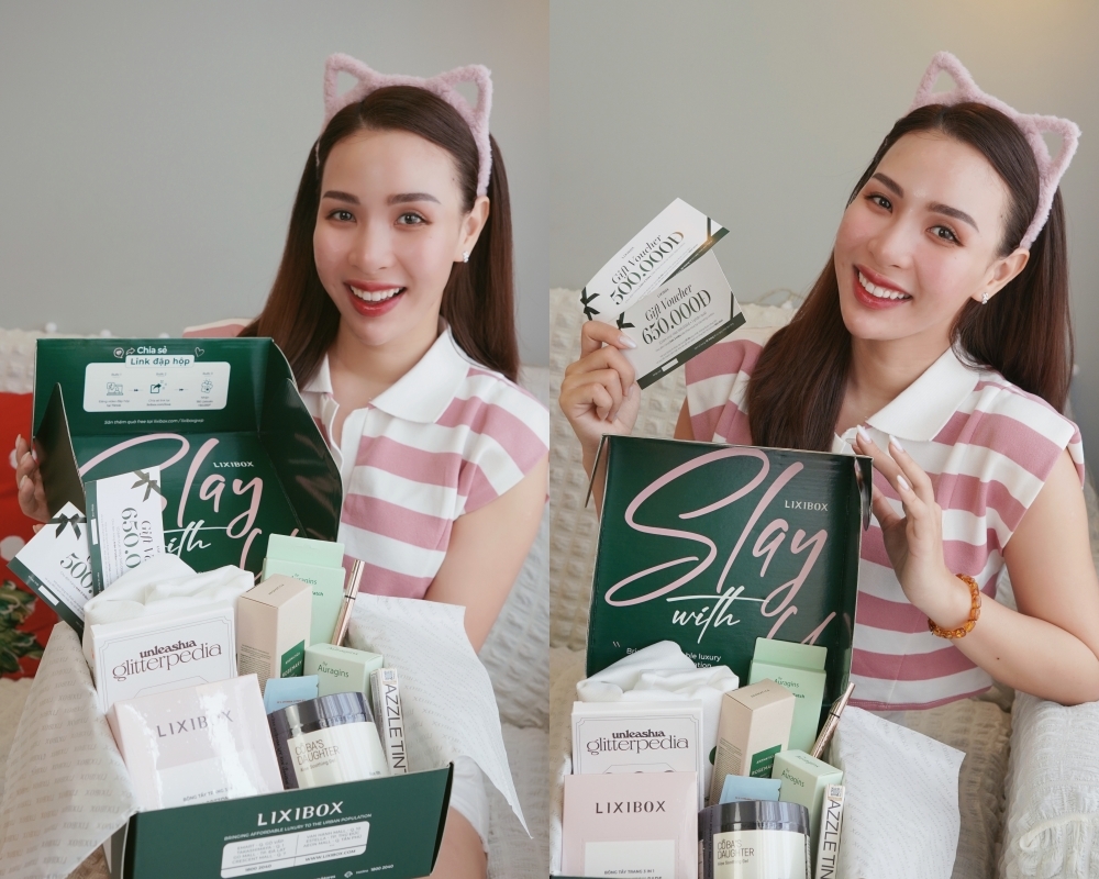 Hộp quà 4,5 triệu từ chương trình GWP Mua Lành của Lixibox với các sản phẩm làm đẹp nổi bật và quà tặng hấp dẫn, cùng với TikToker Long Chun và Tun Phạm đang tham gia unbox và review hộp quà, tạo nên sự quan tâm sôi nổi từ cộng đồng mạng.
