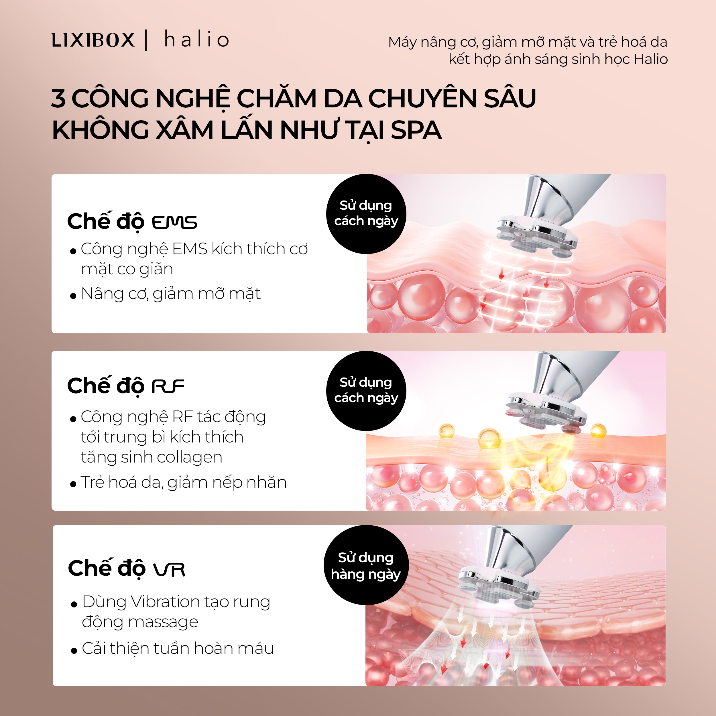 Liệu pháp ánh sáng đỏ nổi bật trong làm đẹp với ba công nghệ chăm sóc da không xâm lấn như EMS, RF và VR đang được ưa chuộng tại Việt Nam. Tìm hiểu về máy ánh sáng đỏ Halio giúp trẻ hóa da và làm đẹp tại nhà.