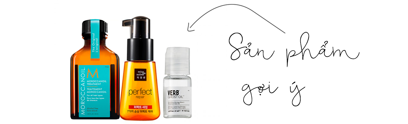 Các sản phẩm làm đẹp tóc như Moroccanoil, Perfect Repair, và Ghost Oil, giới thiệu trong bài viết "6 sai lầm phổ biến khi chăm sóc tóc". Bài viết nêu rõ các sai lầm trong chăm sóc tóc, bao gồm việc gội đầu quá thường xuyên và không sử dụng sản phẩm chống nhiệt.