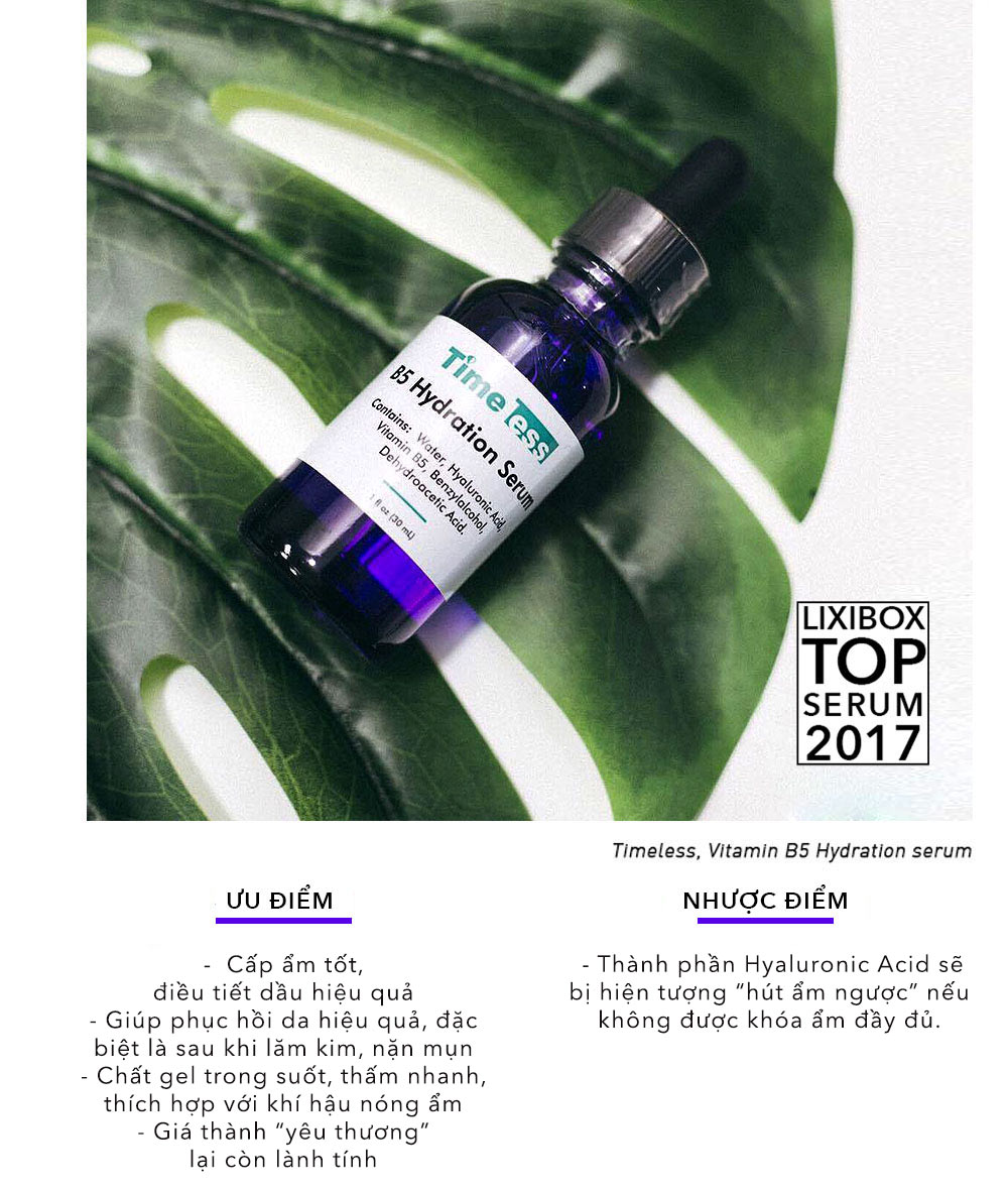 BEST CHOICE 2017 - Những sản phẩm skincare được yêu thích nhất năm 2017. Timeless B5 Hydration Serum cung cấp độ ẩm, phục hồi da hiệu quả. Bài viết khám phá sản phẩm #skincare, #dưỡng da, và #Best Choice 2017 cùng các ưu điểm của serum này.