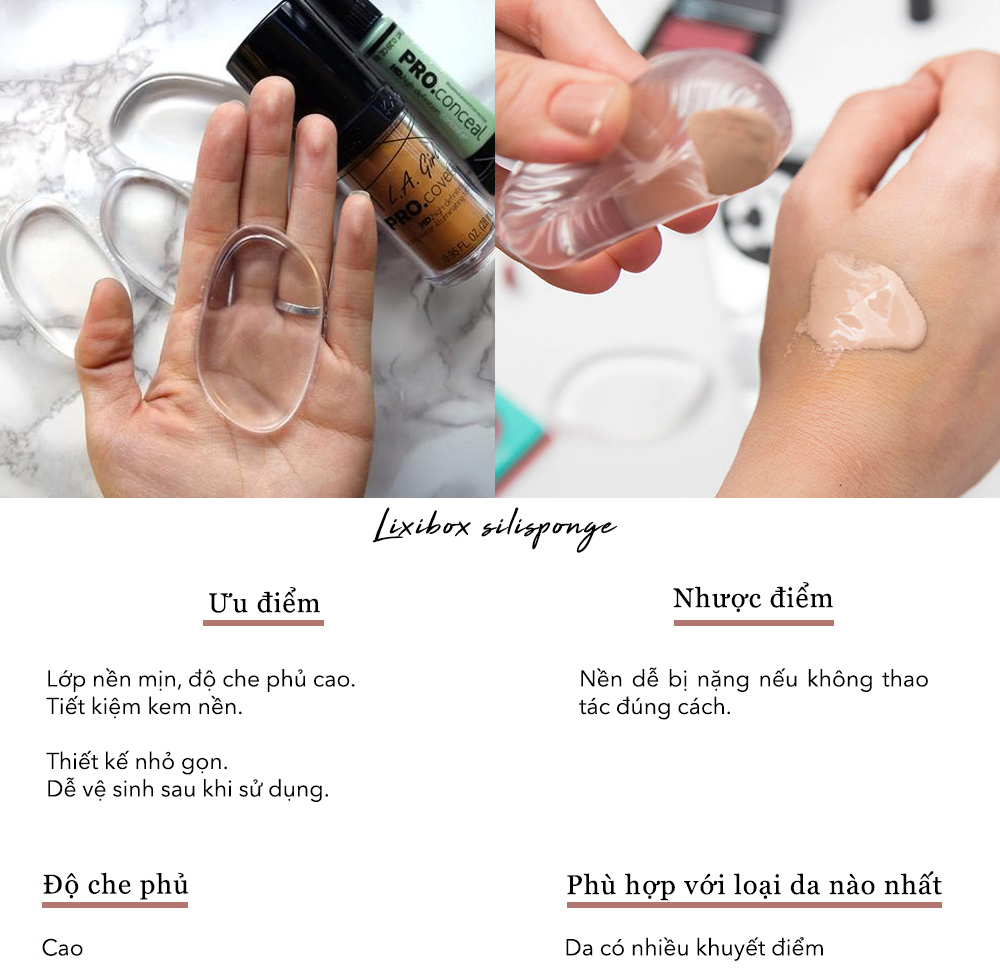 Dụng cụ tán nền Silisponge từ Lixibox giúp lớp nền mịn màng và tiết kiệm kem nền, nhưng cần thao tác đúng để tránh khó khăn. Khám phá ưu điểm và nhược điểm của sản phẩm này trong trang điểm để đạt lớp nền tự nhiên, hoàn hảo!