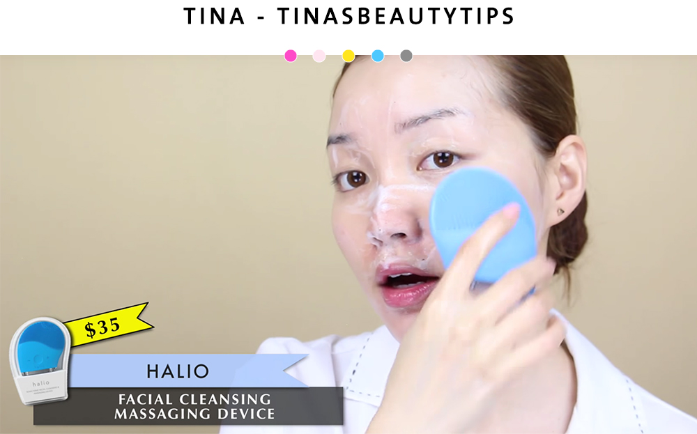 Cô gái đang sử dụng máy rửa mặt Halio để chăm sóc da, với những lời khẳng định tích cực về sản phẩm từ các beauty blogger nổi tiếng. Halio được biết đến là thiết bị chăm sóc da hiệu quả trong lĩnh vực skincare, góp phần làm sạch và giảm mụn.