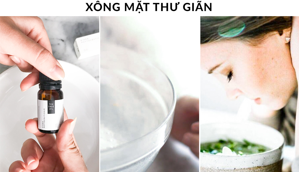 Sản phẩm Kiara Tea Tree Oil được giới thiệu trong bài viết về cách trị mụn hiệu quả và nhẹ nhàng cho làn da nhạy cảm, cùng với hình ảnh xông mặt thư giãn, giúp cải thiện tình trạng da mụn.