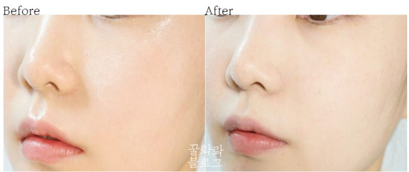 Hình ảnh mô tả sự thay đổi rõ rệt của làn da trước và sau khi áp dụng Jamsu Makeup, một bí kíp make-up hiệu quả với khả năng dưỡng ẩm và làm sạch da. Jamsu Makeup giúp lớp nền hoàn hảo, giữ cho lớp trang điểm bền mãi cả ngày dài.