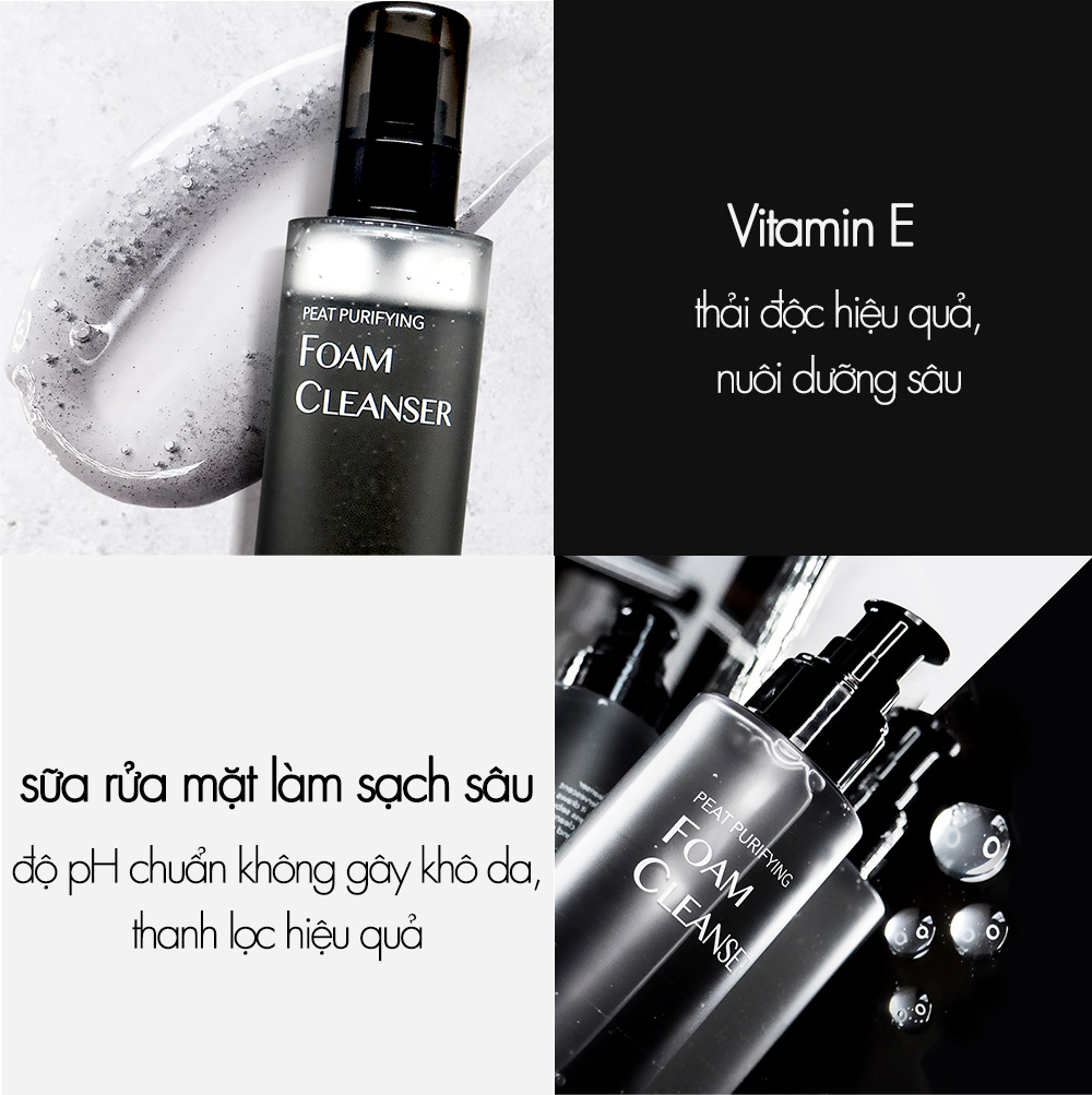 Okame Peat Purifying Foam Cleanser với màu đen huyền bí, làm sạch sâu và chống lão hóa hiệu quả. Chứa Vitamin E và độ pH chuẩn không gây khô da, mang lại làn da sạch sẽ và tươi trẻ.