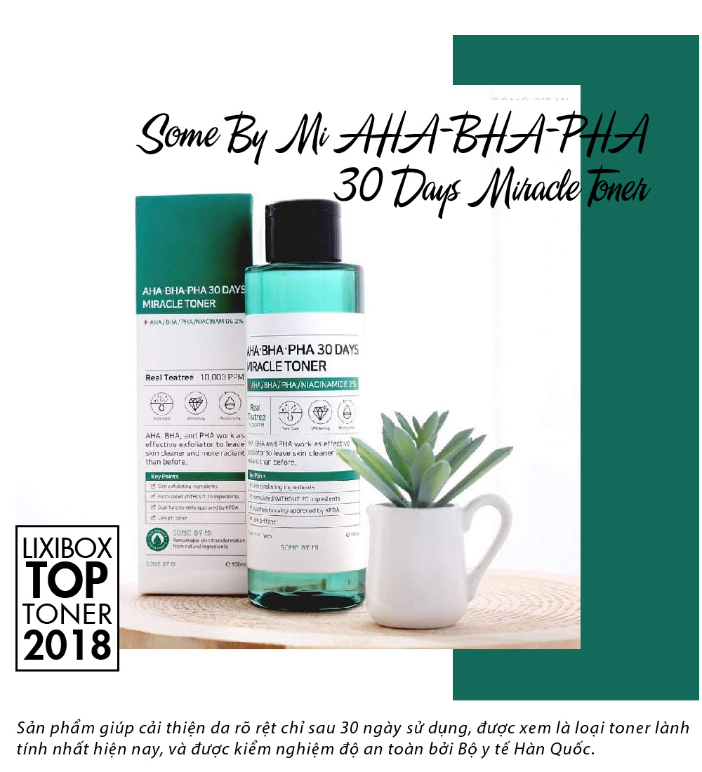 Sản phẩm Some By Mi AHA-BHA-PHA 30 Days Miracle Toner giúp cải thiện tình trạng da, làm sạch, thu nhỏ lỗ chân lông và nuôi dưỡng da đẹp. Khám phá sản phẩm skincare bán chạy nhất năm 2018 tại Lixibox, giúp bạn có làn da hoàn hảo đón Tết!