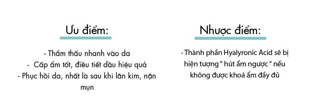 Bảng tổng hợp ưu điểm và nhược điểm của sản phẩm skincare, nêu rõ các lợi ích như thẩm thấu nhanh và cấp ẩm hiệu quả, đồng thời cảnh báo về việc thành phần Hyaluronic Acid có thể gây hiện tượng "hút ẩm ngược" nếu không được khóa ẩm đúng cách, liên quan đến chăm sóc da và kem dưỡng trắng toàn thân.