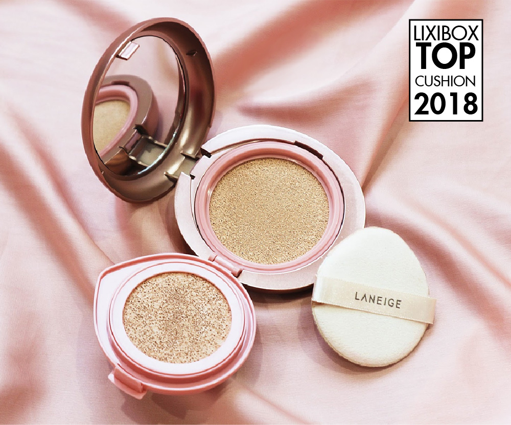 Hai sản phẩm cushion nổi bật trong bài viết '[BEST CHOICE 2018] - Du xuân rạng ngời cùng những sản phẩm makeup đình đám' từ Lixibox, bao gồm sản phẩm từ Innisfree và Laneige, nổi bật với tiêu đề 'LIXIBOX TOP CUSHION 2018'. Khám phá những lựa chọn makeup được phái đẹp yêu thích và ca ngợi.
