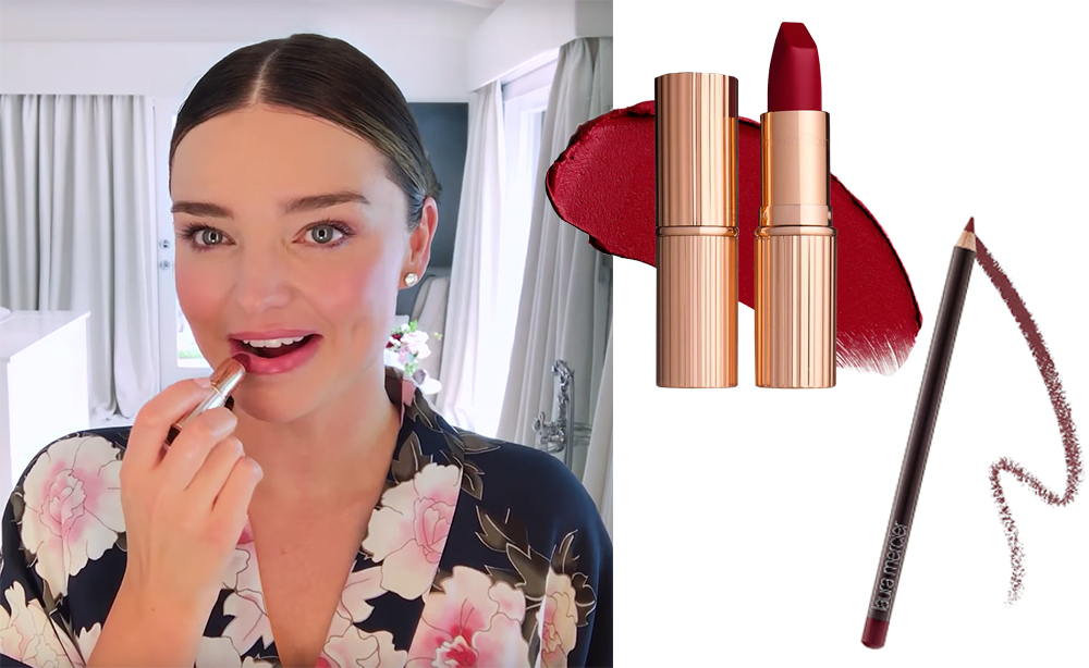 Miranda Kerr thực hiện make-up với son màu đỏ nổi bật, thể hiện gu thẩm mỹ và quy trình dưỡng da hằng ngày của cô từ những thương hiệu indie, phản ánh cách chăm sóc vẻ đẹp độc đáo.