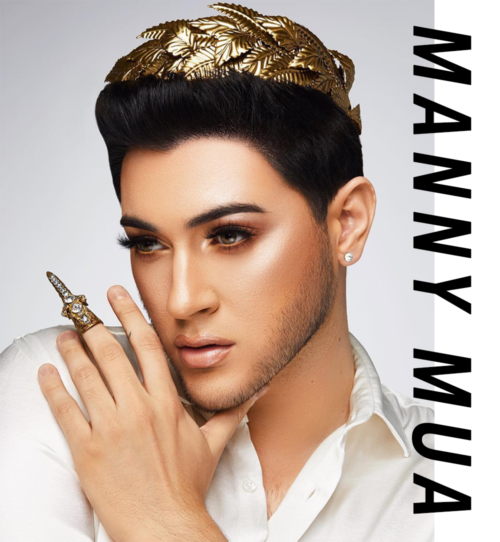 Chàng trai trong ảnh mang tên Manny Mua, thể hiện phong cách trang điểm xuất sắc, kết hợp với phụ kiện vàng nổi bật. Bài viết đề cập đến những tài năng độc đáo của gia đình Beauty Boy, mang đến sự tự tin và đam mê trong làm đẹp.