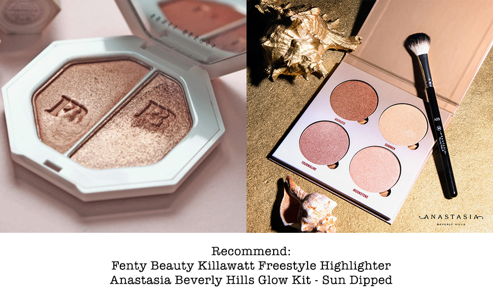 Bộ sản phẩm trang điểm với sự kết hợp giữa Fenty Beauty Killawatt Freestyle Highlighter và Anastasia Beverly Hills Glow Kit - Sun Dipped, hướng dẫn các bước makeup hoàn hảo cho các cô nàng tỏa sáng tại lễ hội âm nhạc.