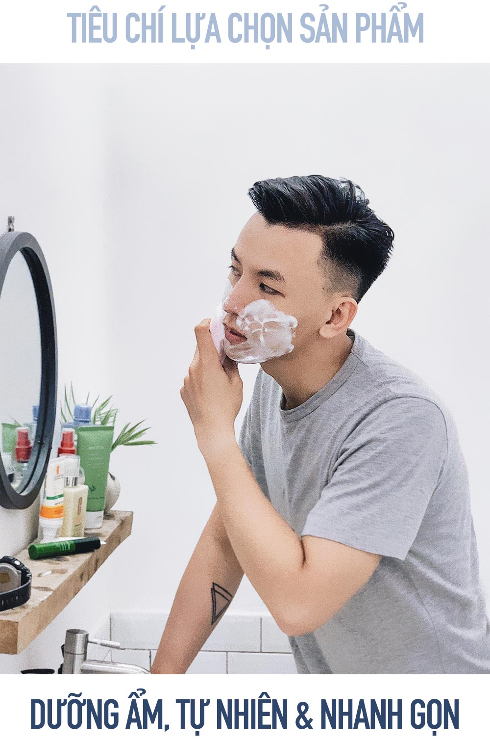 Trai đẹp Đặng Tiến chăm sóc bản thân với sản phẩm dưỡng ẩm tự nhiên trong không gian hiện đại. Bài viết khám phá ý nghĩa của làm đẹp với phái mạnh trong Beauty Story của Lixibox.
