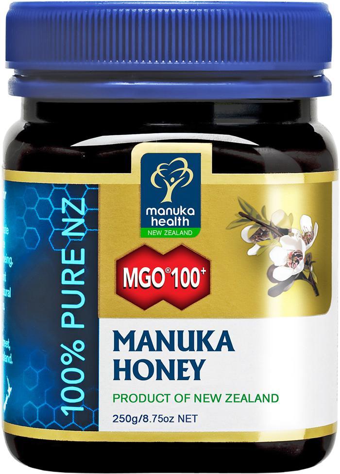 Hũ mật ong Manuka 250g MGO 100+, sản phẩm tự nhiên từ New Zealand, hỗ trợ trị thâm và sẹo mụn hiệu quả nhờ vào các thành phần tính năng cao như dưỡng trắng và kích thích sản sinh collagen.