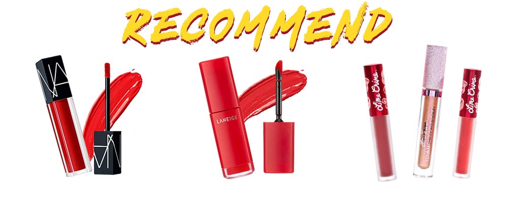 Bảng màu son đa dạng với chữ "RECOMMEND" nổi bật. Bài viết "Đơn sắc nhưng không đơn điệu - Hướng dẫn trang điểm cực trendy chỉ với một gam màu" chia sẻ cách trang điểm đơn giản và lôi cuốn chỉ với một tông màu, giúp bạn trở nên thời thượng.