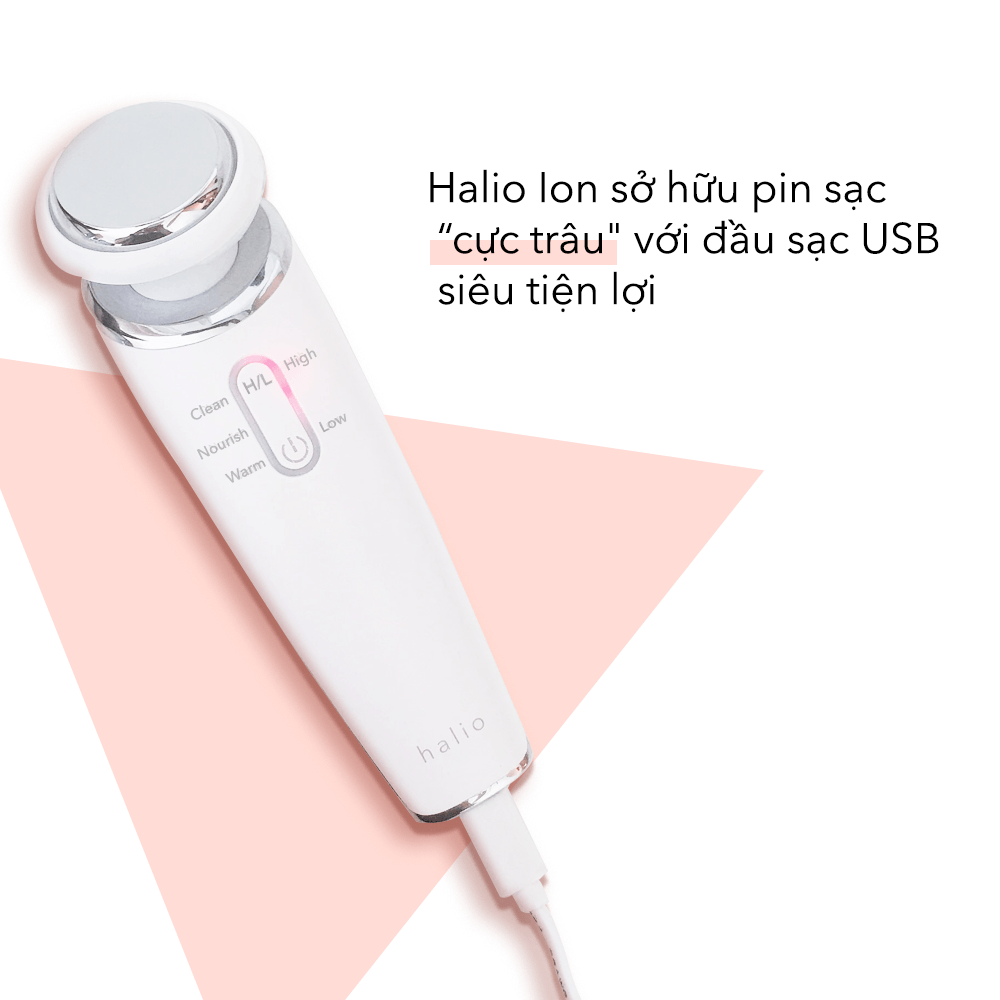 Máy đẩy tinh chất Halio Ion với thiết kế sạc USB tiện lợi, giúp tối ưu hóa quy trình dưỡng da và serum thẩm thấu hiệu quả. Sản phẩm chăm sóc da lý tưởng cho phụ nữ yêu thích skincare và muốn sở hữu làn da mịn màng.