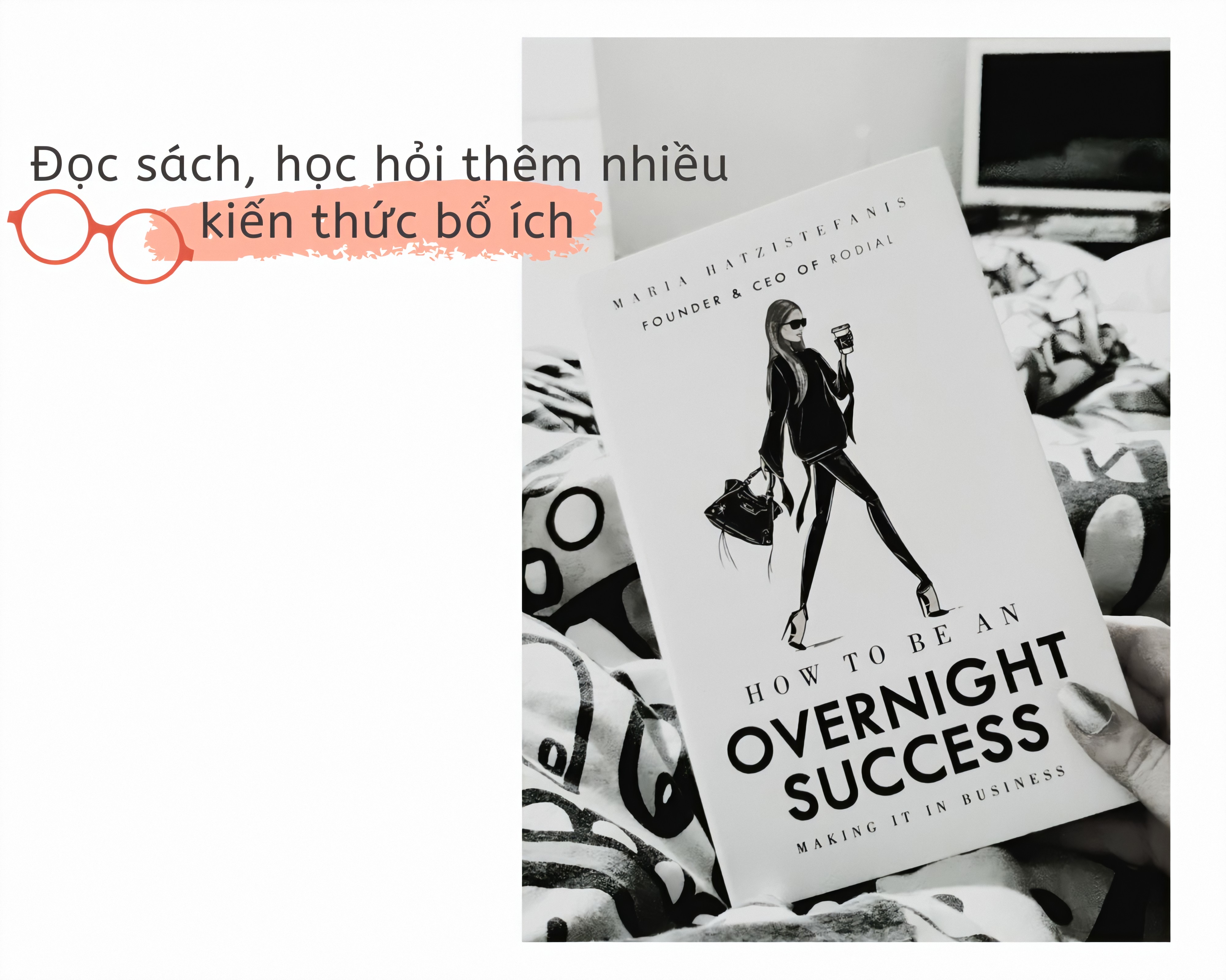 Đọc sách "HOW TO BE AN OVERNIGHT SUCCESS" trên giường, khám phá cách thức phát triển nhan sắc và quy trình dưỡng da trong thời gian giãn cách vì corona, chuẩn bị cho những ngày làm việc mới.