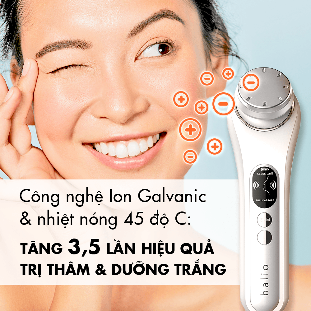 Công nghệ Ion Galvanic & nhiệt nóng 45 độ C giúp tăng 3,5 lần hiệu quả trị thâm và dưỡng trắng, mang đến làn da trong veo, mịn màng như mong ước của phái đẹp Việt.
