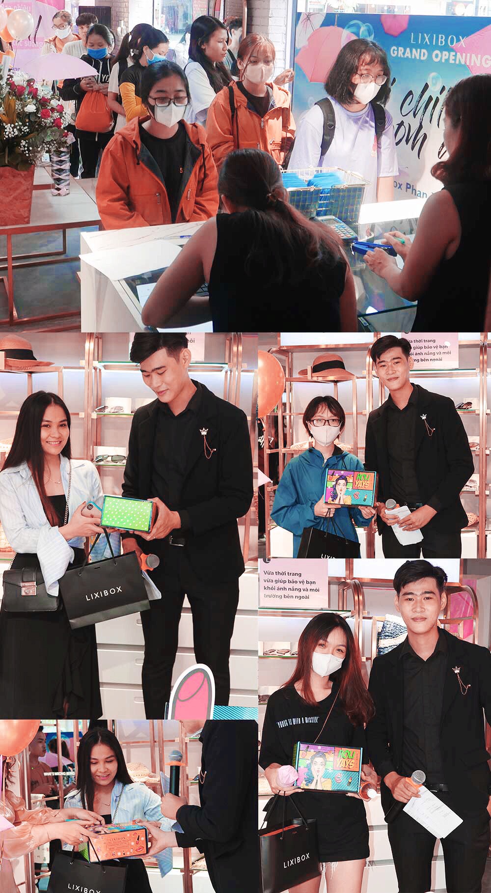 Sự kiện ra mắt của Lixibox Phan Xích Long thu hút giới trẻ tham gia tại không gian làm đẹp cực "chill", với các hoạt động như nhận máy rửa mặt miễn phí, chăm sóc da và thưởng thức đồ uống trong không khí vui tươi.  Khách hàng nhiệt tình check-in và nhận hộp mỹ phẩm giá trị.