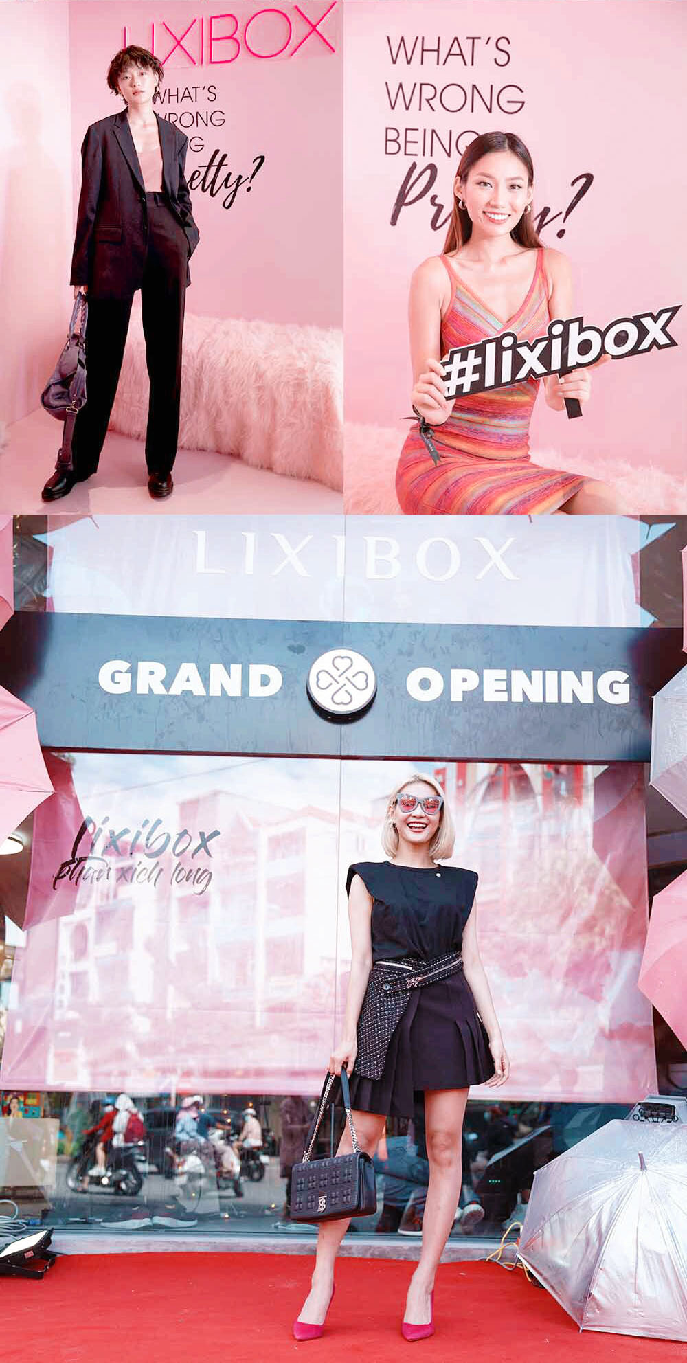 Hội người mẫu nổi bật trong sự kiện khai trương Lixibox Phan Xích Long, chụp ảnh bên các bức tường nhấn mạnh thông điệp về làm đẹp. Không gian sang trọng và phong cách thời trang của Diệp Linh Châu, Thu Anh Hồ và Tuyết Như thu hút sự chú ý của đông đảo khách mời.