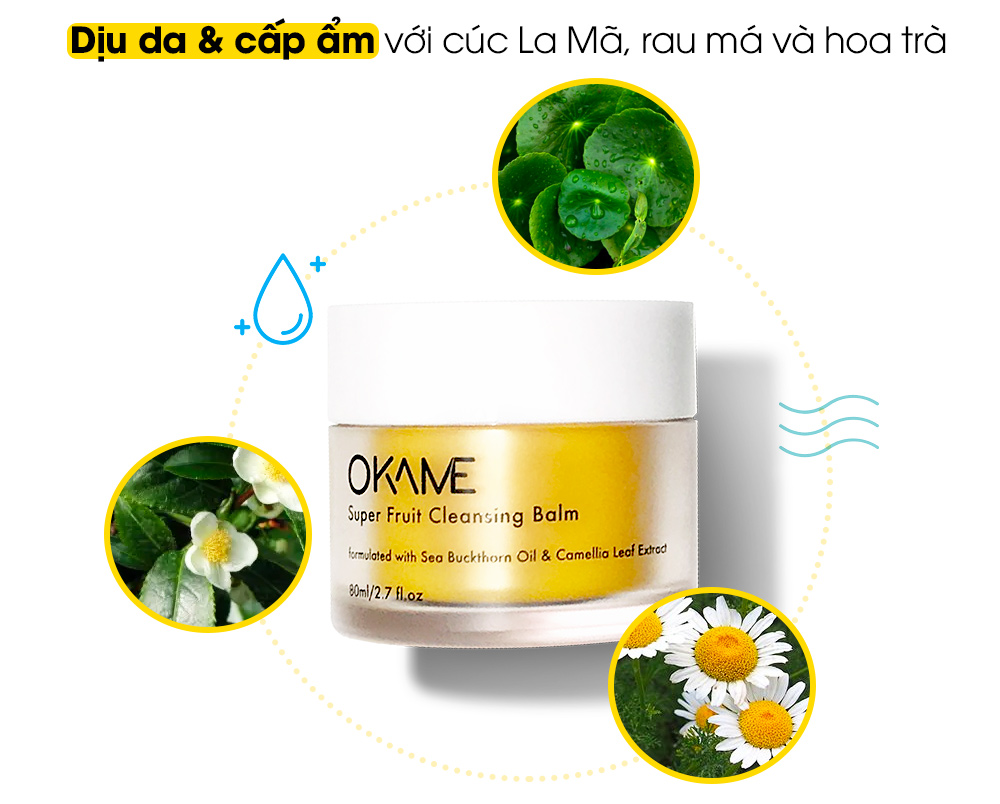 Sáp tẩy trang Okame Super Fruit Cleansing Balm với Hắc Mai Biển, giúp chống lão hóa và dưỡng ẩm, phù hợp cho da nhạy cảm, là sản phẩm chăm sóc sắc đẹp an toàn cho cả mẹ bầu.
