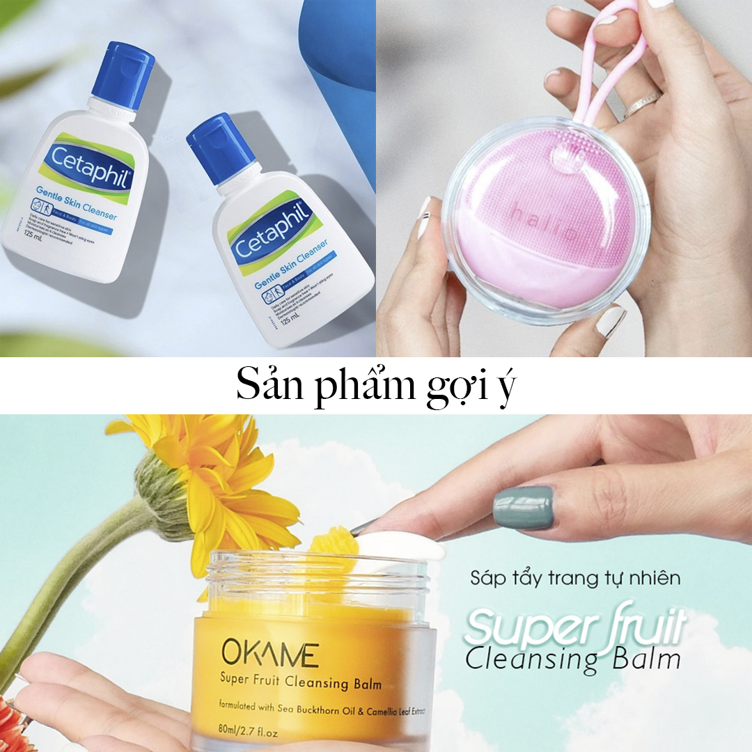 Nhớ kĩ 4 lưu ý chăm sóc da dưới đây để mang bầu mà nhan sắc không "tuột dốc". Hình ảnh sản phẩm Cetaphil Gentle Skin Cleaner và OKAME Super Fruit Cleansing Balm, cùng các sản phẩm làm đẹp an toàn cho mẹ bầu.