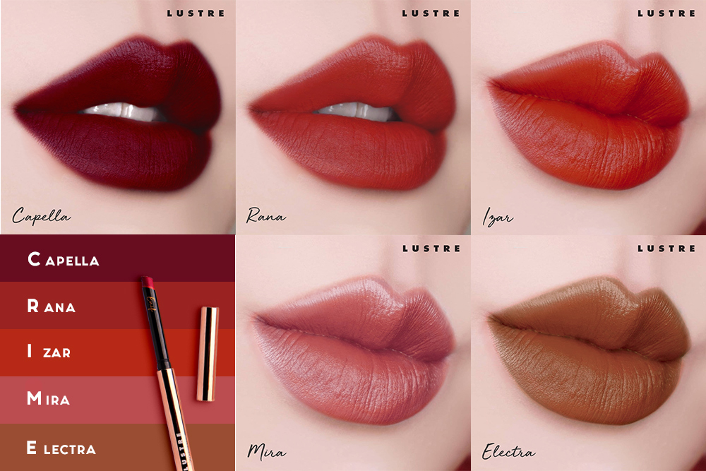 Sản phẩm son dưỡng có màu từ Lustre Makeup với bảng màu đa dạng: Capella, Rana, Izar, Mira, và Electra. Sự chuẩn bị cho tiệc ra mắt tại resort sang trọng nhằm giới thiệu các lõi son thay thế mới cho mùa lễ hội cuối năm.