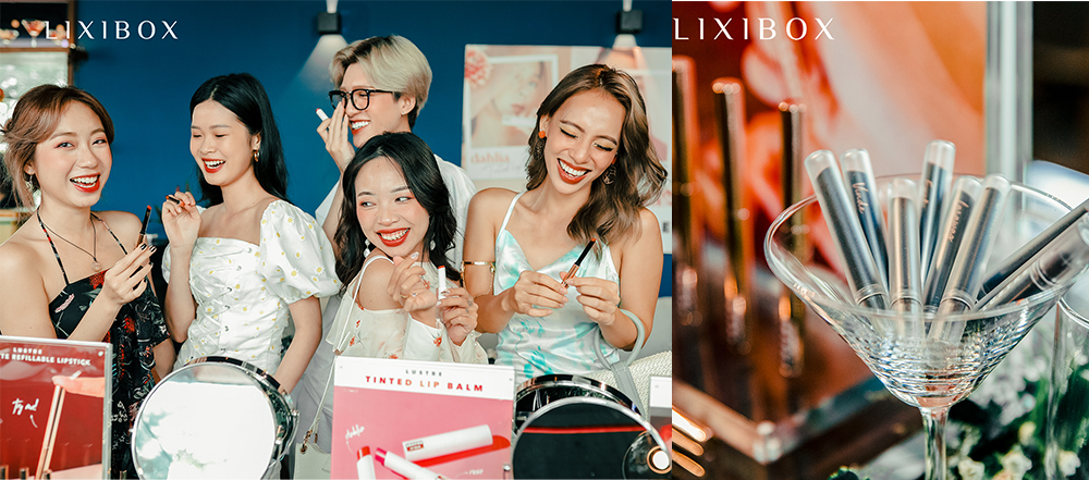Bữa tiệc ra mắt sản phẩm son dưỡng có màu của Lustre Makeup tại resort 5 sao. Các bạn trẻ vui vẻ, tham gia trải nghiệm sản phẩm mới với 5 lõi son thay thế. Màu sắc tươi sáng và bầu không khí đầy năng lượng trước mùa lễ hội.
