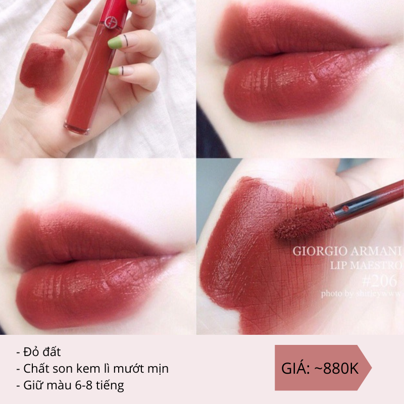 Giorgio Armani Lip Maestro màu #206 với chất son kem lì mượt mà, giữ màu từ 6-8 tiếng, mang đến vẻ đẹp hoàn hảo cho năm mới. Khám phá thêm các dòng son đỏ từ Fenty Beauty, Tom Ford và Gucci tại Lixibox.