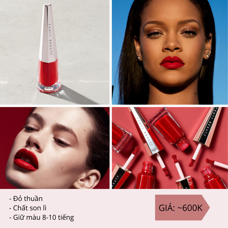 Khám phá 5 thỏi son đỏ tuyệt đẹp cho năm 2021 từ các thương hiệu nổi tiếng như Fenty Beauty, Tom Ford và Gucci. Tận hưởng nhan sắc nổi bật với son lì chất lượng, giữ màu bền lâu từ 8-10 tiếng. Giá khoảng 600K, đây là lựa chọn hoàn hảo cho trang điểm mùa lễ.