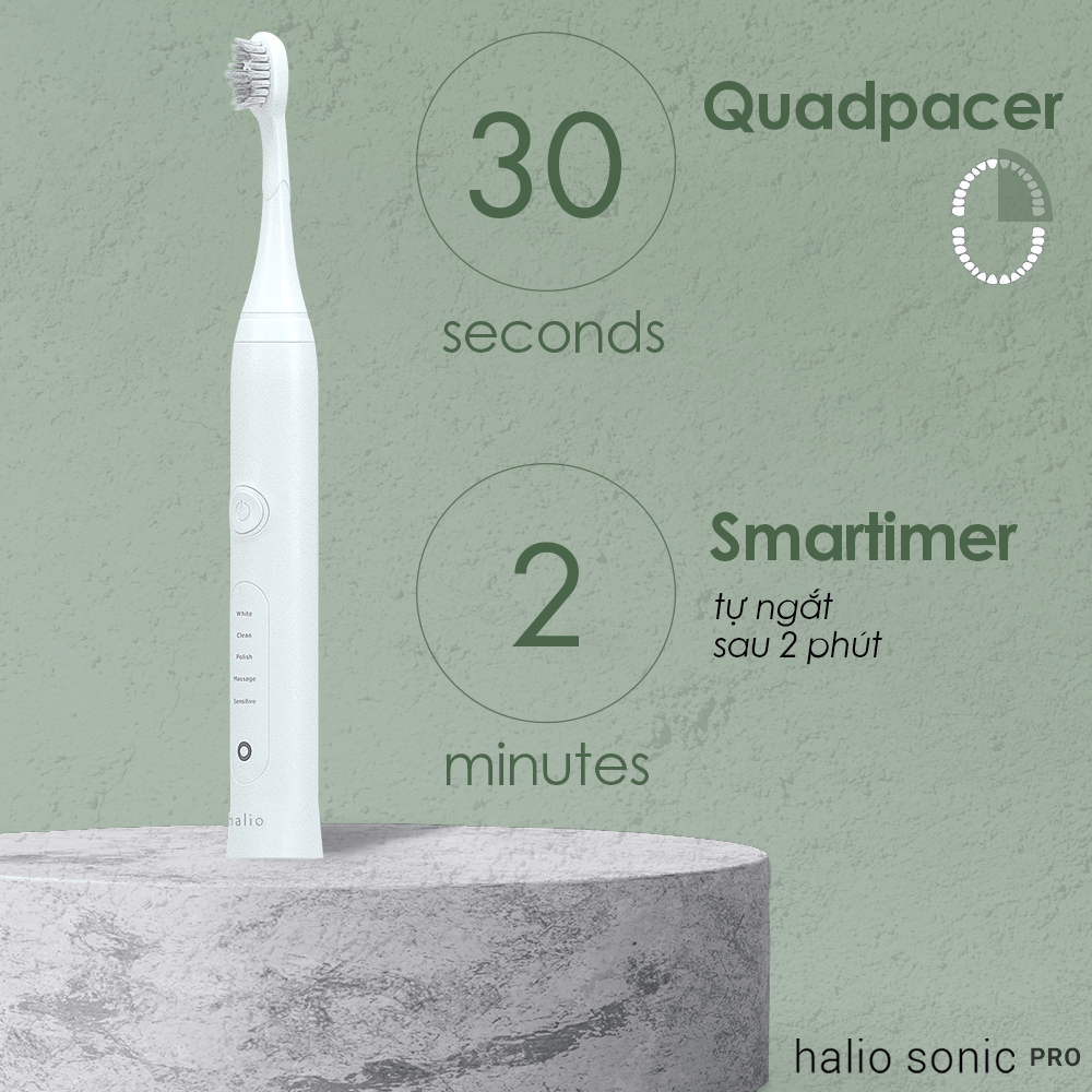 Bàn chải điện Halio Sonic PRO với tính năng Quadpacer và Smartimer. Hướng dẫn cách sử dụng hiệu quả để giảm nguy cơ sâu răng và các vấn đề răng miệng, đáng đầu tư cho sức khỏe răng miệng.