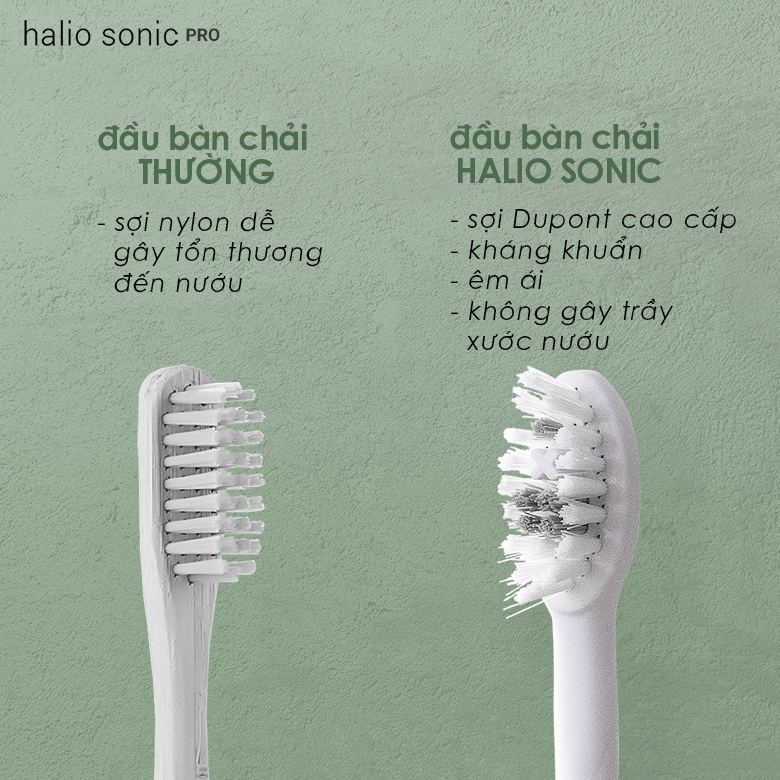 So sánh giữa bàn chải đánh răng thường và bàn chải điện Halio Sonic PRO, nổi bật về chất liệu, độ êm ái và khả năng bảo vệ răng miệng, giúp giảm nguy cơ sâu răng và các vấn đề liên quan.