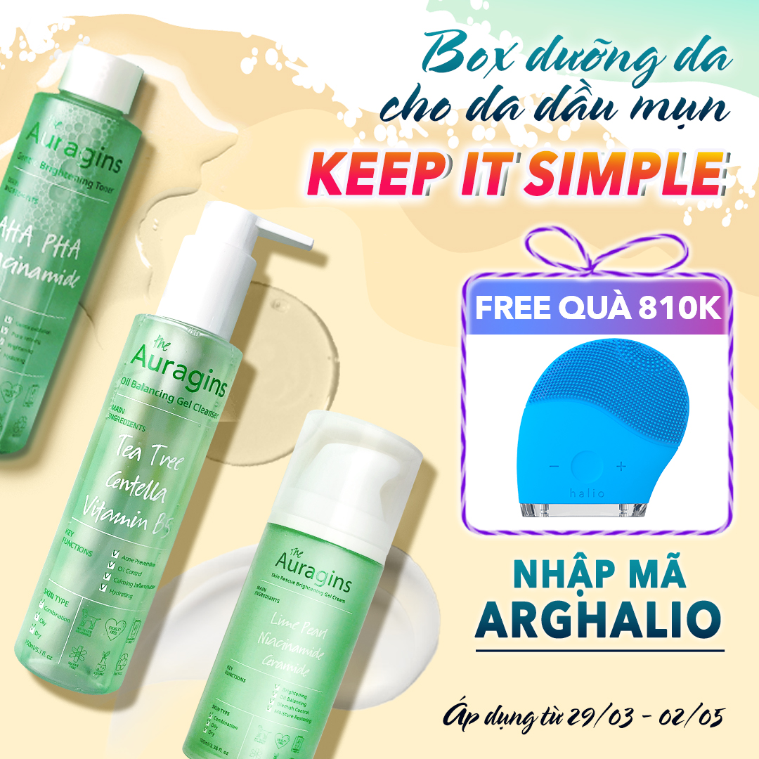 Box dưỡng da cho da dầu mụn từ Auragins với dòng sản phẩm làm sạch và cân bằng da. Nhận quà tặng trị giá 810K khi nhập mã ARGHALIO. Khuyến mãi áp dụng từ 29/03 - 02/05 tại Lixibox, cùng nhiều ưu đãi khác như freeship và săn deal 1K.