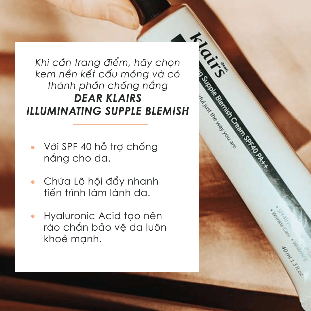 Bài viết giới thiệu sản phẩm "Dear Klairs Illuminating Supple Blemish Cream" với SPF 40, hỗ trợ chống nắng và dưỡng ẩm cho làn da mùa hè, giúp da khỏe mạnh và phục hồi nhanh chóng.