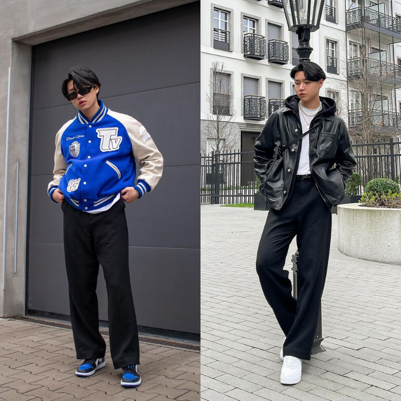 Bức hình thể hiện hai phong cách thời trang khác nhau của một TikToker nổi tiếng, với gu thời trang streetstyle trẻ trung, nổi bật và hợp thời trang, lý tưởng cho những ai muốn cập nhật xu hướng hot trend trên TikTok.