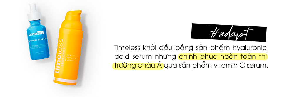 Sao Lonsdale - CEO Lixibox nói về sự phát triển của thương hiệu Timeless trong ngành mỹ phẩm, bao gồm sản phẩm hyaluronic acid serum và vitamin C serum, với chú trọng đến thị trường châu Á.