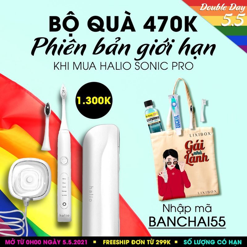 Bộ quà tặng trị giá 470K khi mua sản phẩm Halio Sonic Pro với giá 1.300K tại Lixibox. Ưu đãi hấp dẫn nhân dịp GWP, áp dụng mã BANCHAI55 cho đơn hàng từ 299K. Thông tin về GWP Vietnam và các deal nóng trong tháng 5.