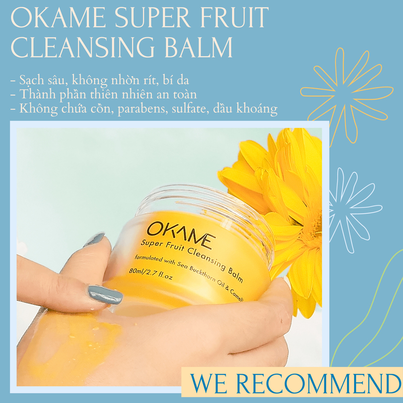 OKAME Super Fruit Cleansing Balm, sản phẩm lý tưởng cho da dầu với thành phần tự nhiên an toàn, không chứa paraben, sulfate. Hiệu quả làm sạch sâu nhưng vẫn nhẹ dịu cho da, tuyệt vời cho chăm sóc da dầu.