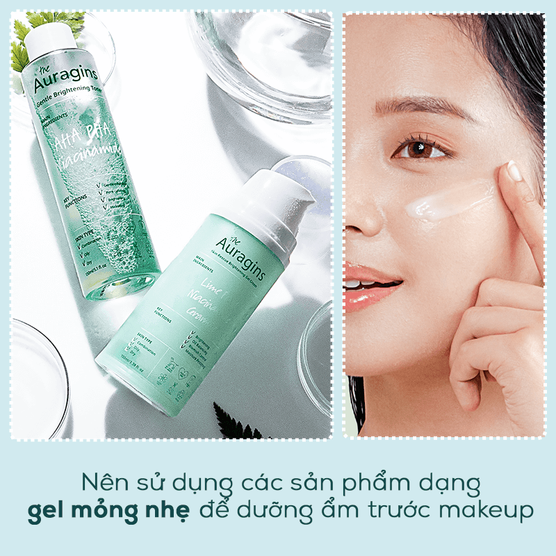 95% người mới makeup gặp tình trạng da khô mốc. Hãy dùng sản phẩm gel dưỡng ẩm nhẹ để cấp nước cho da trước khi makeup, tránh tình trạng cakey sau khi trang điểm.