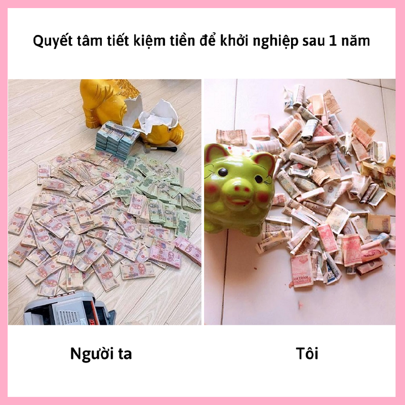 Tranh thu thời gian giãn cách, khuyến khích làm đẹp và chăm sóc bản thân. Hình ảnh thể hiện sự tiết kiệm từ tiền được bỏ vào heo đất, nhấn mạnh việc chọn lựa thông minh trong thời gian ở nhà.