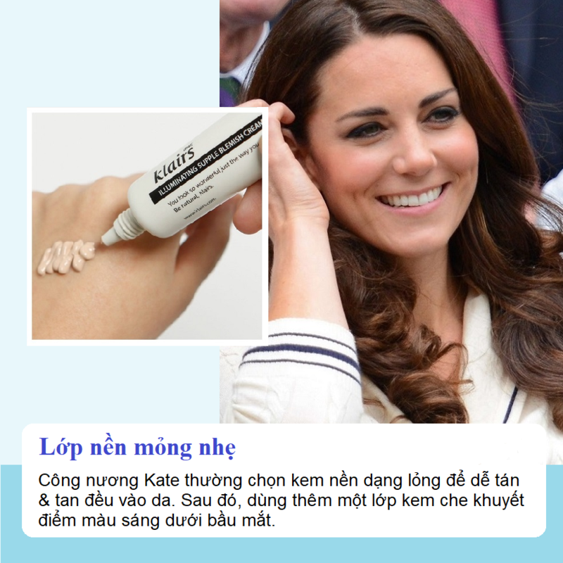 Công nương Kate chia sẻ bí quyết trang điểm tự nhiên với lớp nền mỏng nhẹ, sử dụng kem nền dễ tán và lớp kem che khuyết điểm màu sáng. Khám phá phong cách của Kate Middleton với mẹo trang điểm đơn giản.