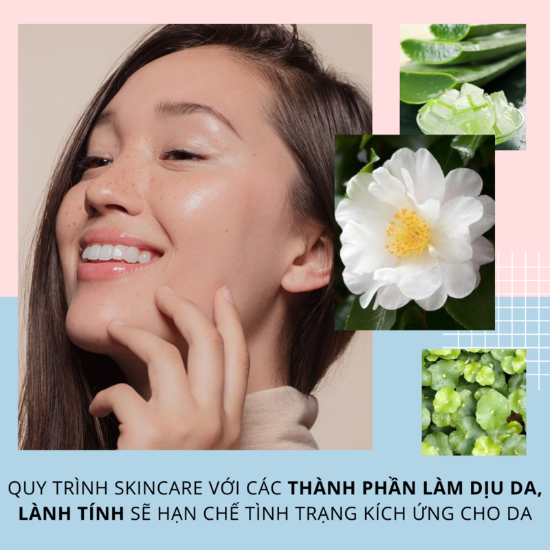 Quy trình skincare với các thành phần làm dịu da, lành tính sẽ hạn chế tình trạng kích ứng cho da. Tìm hiểu về các sản phẩm OKAME Skincare, chăm sóc da nhạy cảm và làm dịu da hiệu quả nhất.