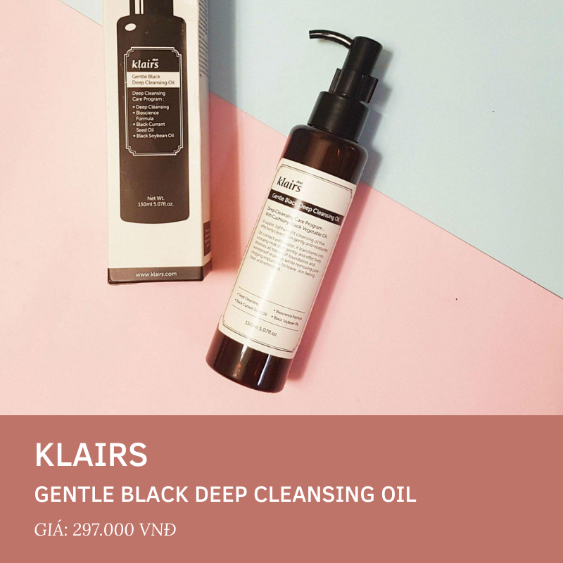 Sản phẩm tẩy trang Klairs Gentle Black Deep Cleansing Oil, giá 297.000 VNĐ. Làm sạch hiệu quả và an toàn cho làn da, không gây mụn, góp phần quan trọng trong quy trình skincare hàng ngày.