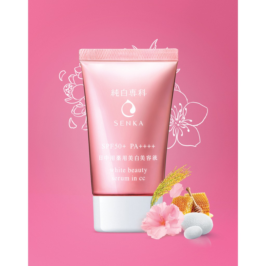 Senka Serum UV 3 In 1 - sản phẩm serum dưỡng trắng và chống nắng với SPF50+, giúp nâng tone da hiệu quả. Thiết kế vỏ hồng dễ thương và tiện lợi cho việc make up hàng ngày, giá dưới 200k.