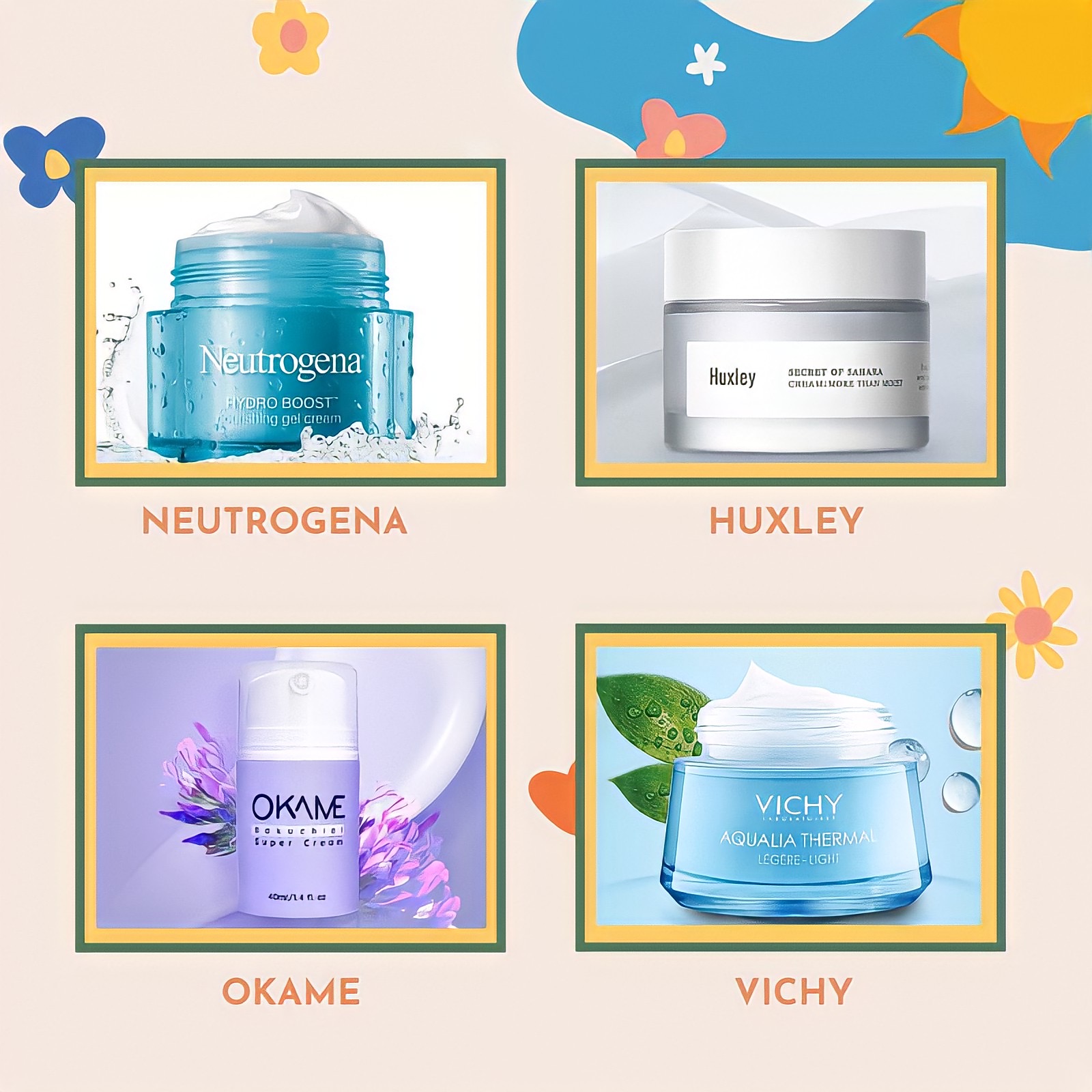 Gel dưỡng ẩm mùa hè từ Neutrogena, Huxley, Okame và Vichy mang lại cảm giác nhẹ nhàng, cấp ẩm tối ưu cho da. Tham khảo để chọn cho mình sản phẩm phù hợp với nhu cầu dưỡng ẩm, chăm sóc da mịn màng trong thời tiết nóng bức!