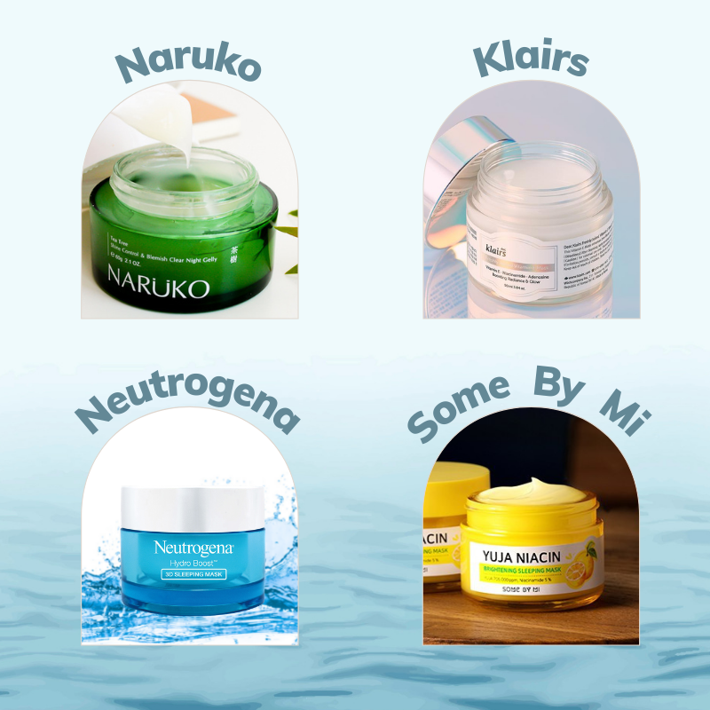 Mặt nạ ngủ Skin1004 Madagascar Centella Hyalu-Cica Sleeping Pack và sản phẩm dưỡng ẩm của các thương hiệu khác như Naruko, Klairs, Neutrogena, Some By Mi. Bài viết review về khả năng cấp ẩm và hiệu quả của mặt nạ ngủ này, giải quyết tình trạng da bóng dầu mỗi sáng.