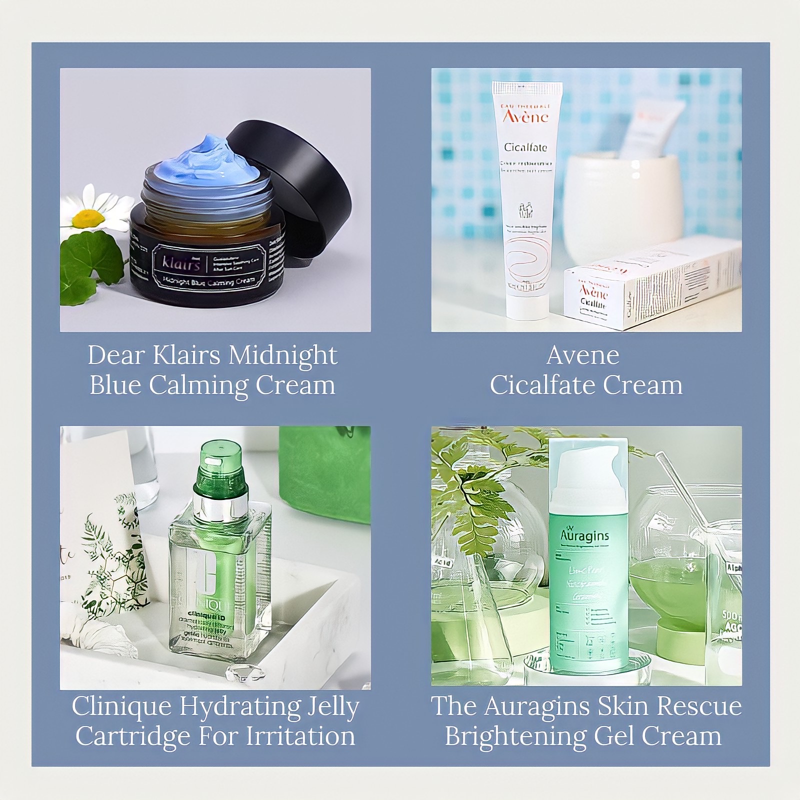 Khám phá các sản phẩm kem dưỡng da nổi bật như kem Dear Klairs Midnight Blue Calming Cream, Avene Cicalfate Cream, Clinique Hydrating Jelly Cartridge, và Auragins Skin Rescue Brightening Gel Cream. Đây là những lựa chọn tuyệt vời cho da nhạy cảm, đặc biệt là kem từ La Roche-Posay với Vitamin B5, giúp phục hồi nhanh chóng.